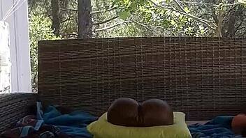Outdoor solo pleasure with black toy