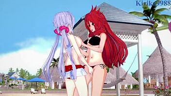 Kanade, Chris, and Tsubasa in intense lesbian play - Symphogear hentai