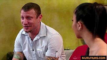 A professional masseuse gives a special sex massage to a student.