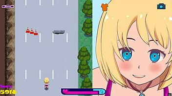 Exhibitionist girl riding dildo on bike in bounce city hentai game ep 1