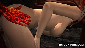 Watch this 3D babe take reptile cocks in every hole!