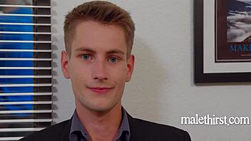 Workplace gay romance parody with office action at MaleThirst.