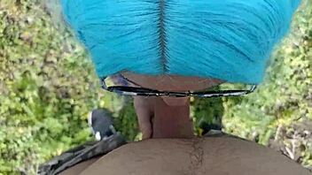 A vulgar student performs a blowjob in a public park