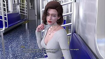 Intense Train Ride with Horny Curvy Babe's Shaved Pussy Exposed