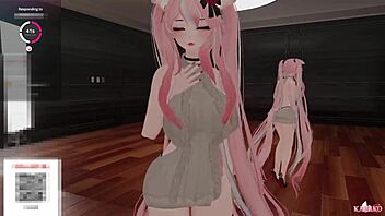 A cat-like girl gets stimulated and penetrated while being teased by simps and chatters until she reaches an orgasm.