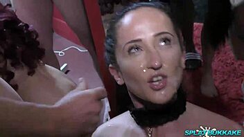 i'm the lusty english babe enjoying my debut bukkake party facials