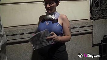Busty teen Meraki sucking cocks publicly in the street for free