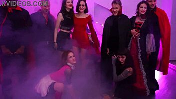 Halloween anal party with ass to mouth and pissing.