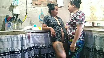Horny Latina Deceives Husband With Stepsister In Kitchen