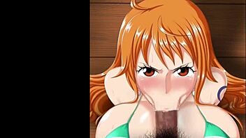 Nami’s alternative version of swallowing a lot of cum