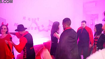 Halloween anal party with ass to mouth and pissing.