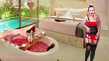 Chastity queen dominates with jerk instructions.