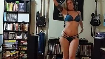 blonde milf strips black skirt and heels teasing big tits 😘