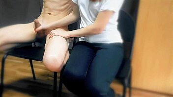 experienced milf jerks cock for naked boyfriend, oops forgot work