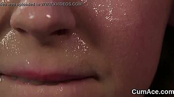 Hot Looker GETS CUM SHOT on Face Eating Spunk Bukkake Blowbang