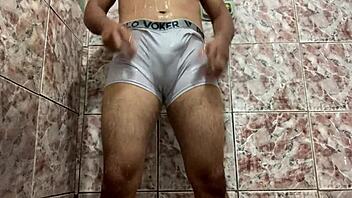 took off white underwear in shower for masturbation 😈