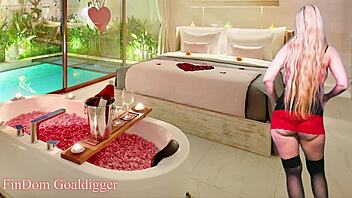 Chastity queen dominates with jerk instructions.