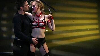 bound leather sub gives messy blowjob