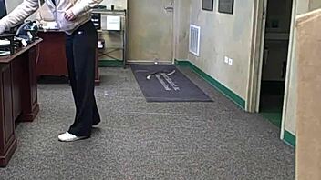 Cheating milf comes to daytime office for sex, skinny body in anal cowgirl fucking