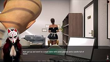 brunette cosplayer in maid outfit flashes upskirt in public park