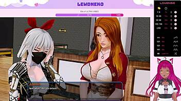 Vtuber Lewdneko engages in Harem Hotel gameplay with masturbation and orgasm.