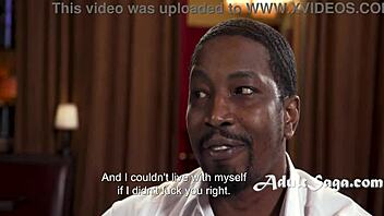 Petite dyke rides boss's big black cock for spunk