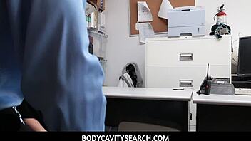 Petite teen thief gets off with body cavity search in office