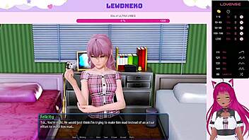 Vtuber Lewdneko engages in Harem Hotel gameplay with masturbation and orgasm.
