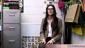 geeky american chick caught shoplifting, now the cop introduces her to his big fat cock