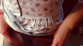 hot milf pulls pantyhose up full of cum