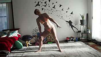 Barefoot goddess Aurora Willows in a hot bikini doing yoga