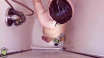 Fat teen's solo shower session caught on hidden camera