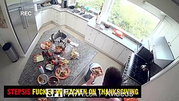 Spyfam step sis gets drilled in kitchen on Thanksgiving Day!