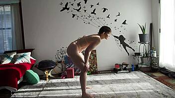 Barefoot goddess Aurora Willows in a hot bikini doing yoga