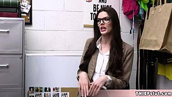 geeky american chick caught shoplifting, now the cop introduces her to his big fat cock