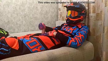 Gay motocross riders having fun and playing together