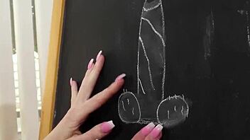 POV blowjob class with a hot blonde teacher and a facial mess at the end