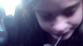 Beautiful amateur gives blow job on the road