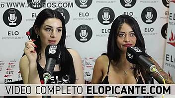 Bisexual lesbians kissing and playing with sweet candy