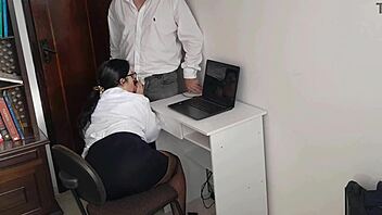 Horny Secretary in Miniskirt Sucks Boss for Cum in Mouth
