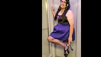 Black Transsexual Brunette Mature Shemale In Crossdressing Action