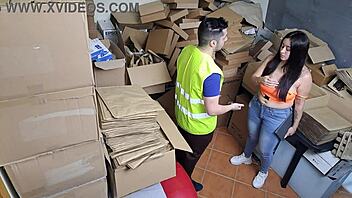 Hot milf catches an employee making a personal call at work and offers him a different kind of service