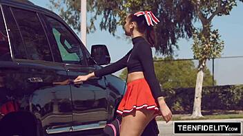 check out teenfidelity's cute cheerleader liza rowe shaking her pom poms for creampie