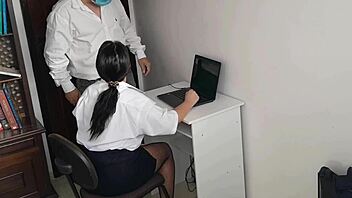 Horny Secretary in Miniskirt Sucks Boss for Cum in Mouth