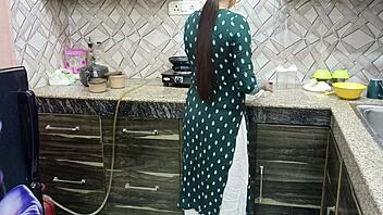 Not son fucks mother in law in Indian kitchen