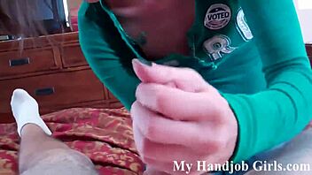 horny maid catches you masturbating and gives a handjob