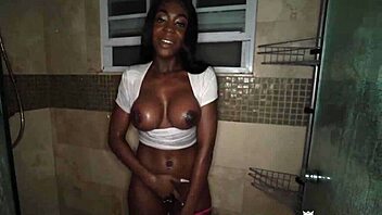 busty babe tori mantana gives blowjob in shower 💦