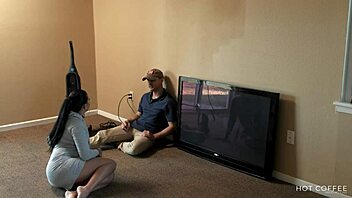 The curvy latina wife seduces the cable guy while her husband is away.