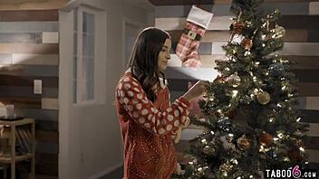 Santa visits petite teen beauty at boss's home.