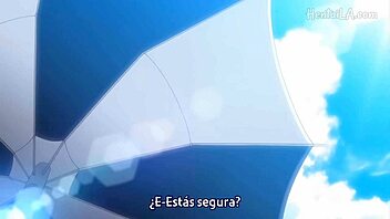 Linda, the blonde girl, enjoys the beach in hentai.